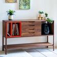 Walnut console with storage cubbies